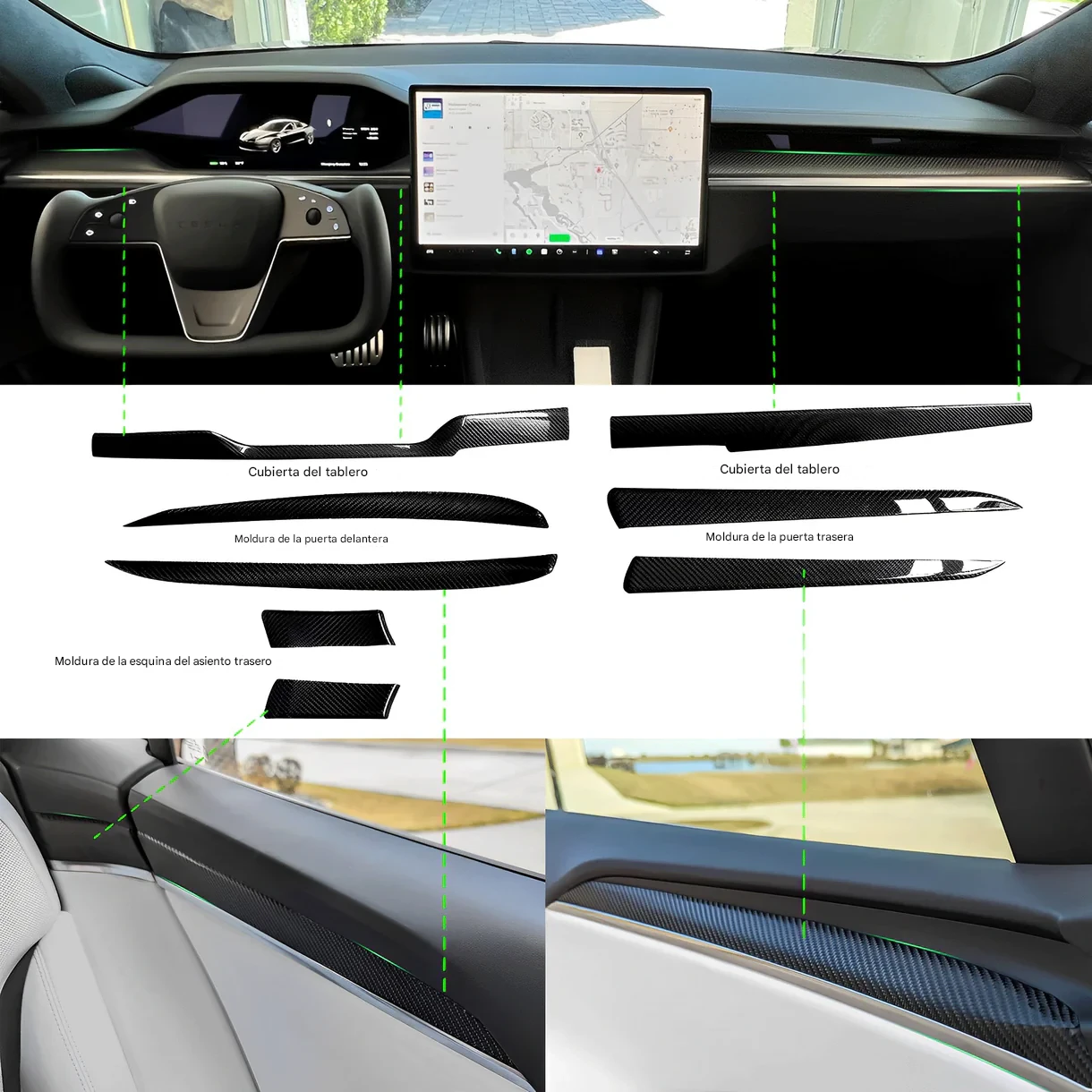 Set completo fibra carbono molduras interior para Model S x